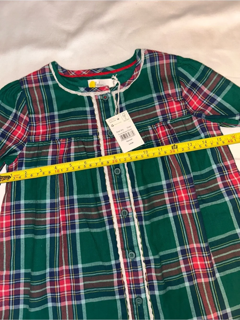 Boden Green, Red & Navy Plaid Button Detail Dress
